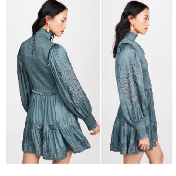 Ulla Johnson Angelica Shirred Smocked Embroidered Satin Mini Dress - Picture 6 of 9